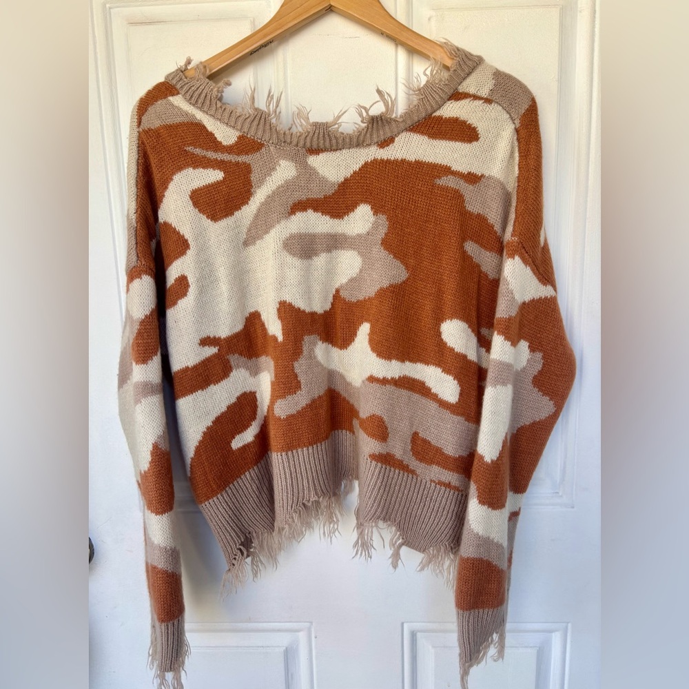 Cozy Polly & Esther Crochet Fringe Women’s Pullover Sweater Abstract Chic. Sz M